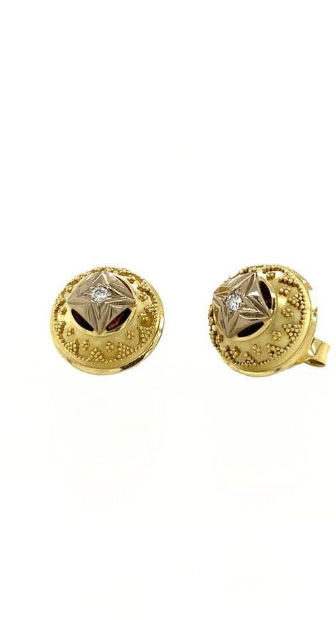 Vintage 14K Gold Stud Earrings with Diamond